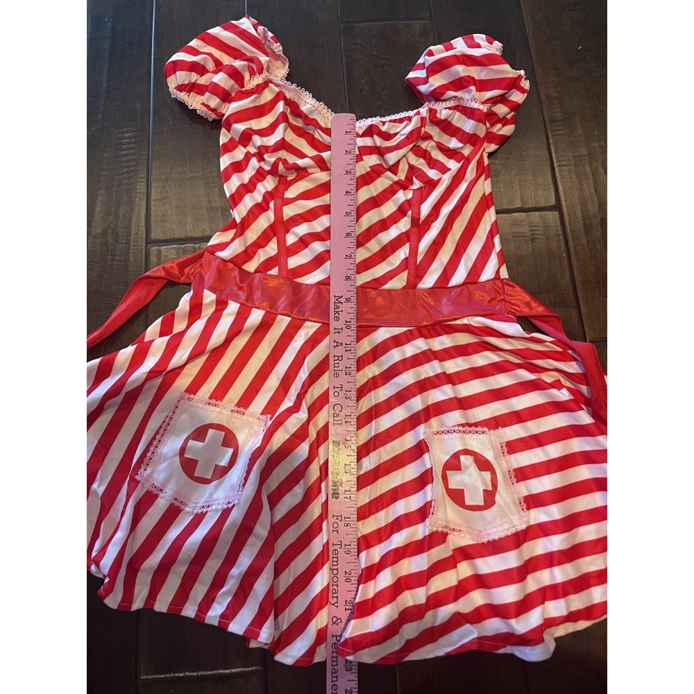 Vintage Candy Stripe Nurse Halloween Costume Womens Medium Red Leg Avenue Y2K - Picture 6 of 10